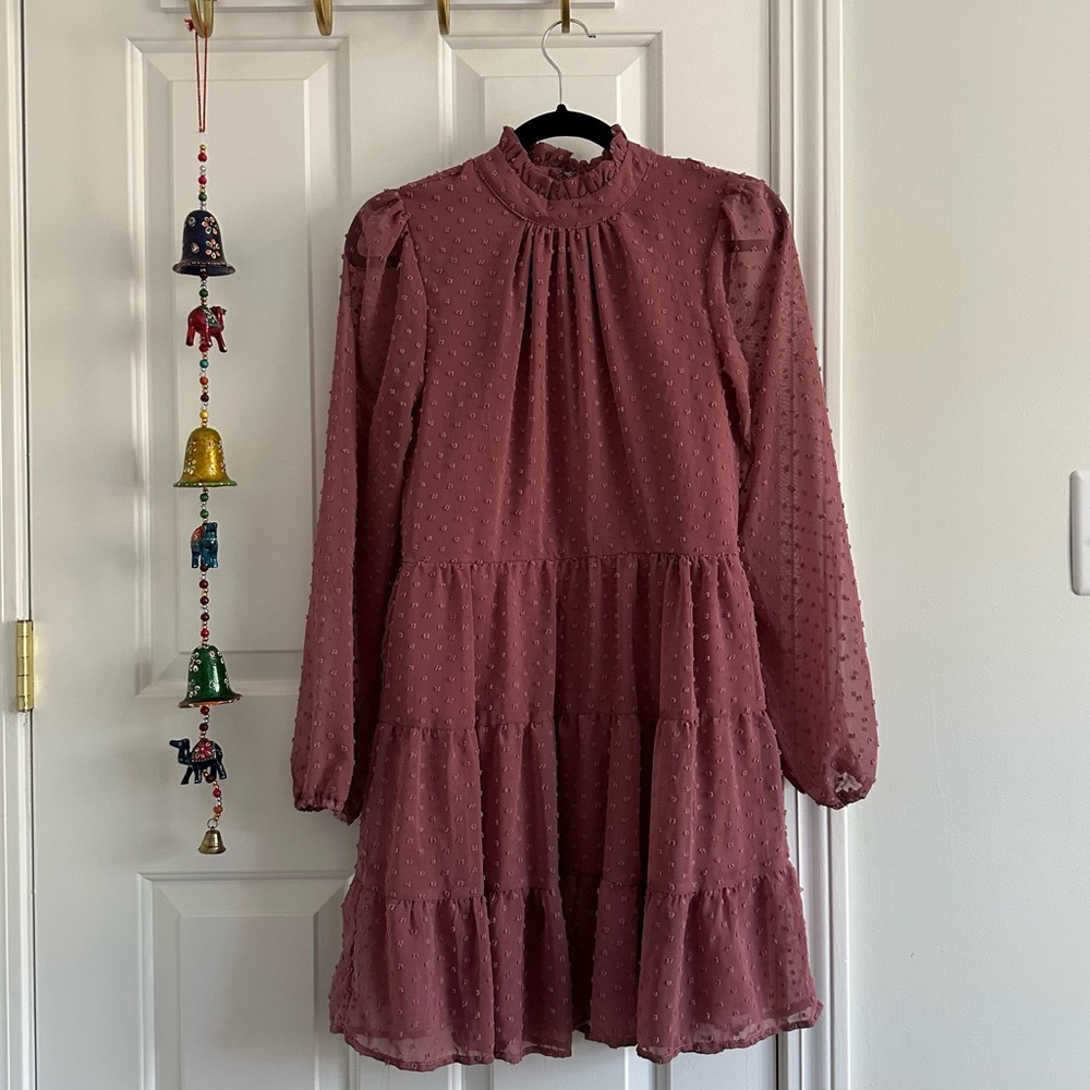 Trixxi Mock Turtle Neck Mauve Dress